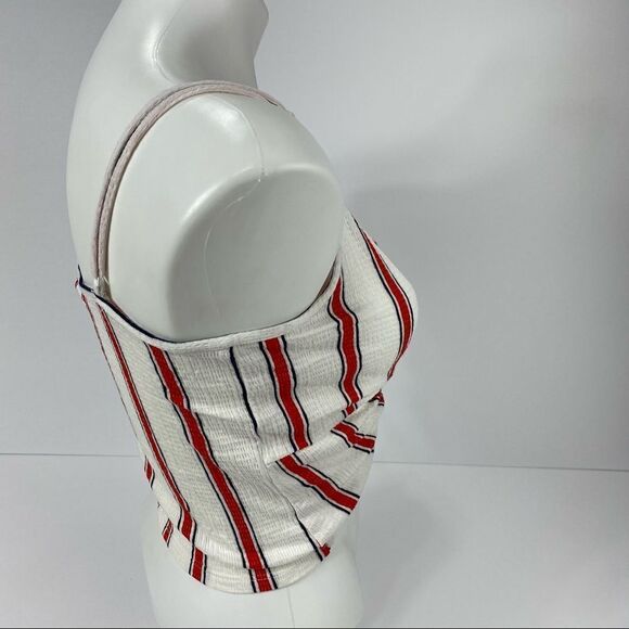 Love Tree Crop Top Waffle Knit Knotted Front Stripe Red White Blue NWOT L - Picture 8 of 8